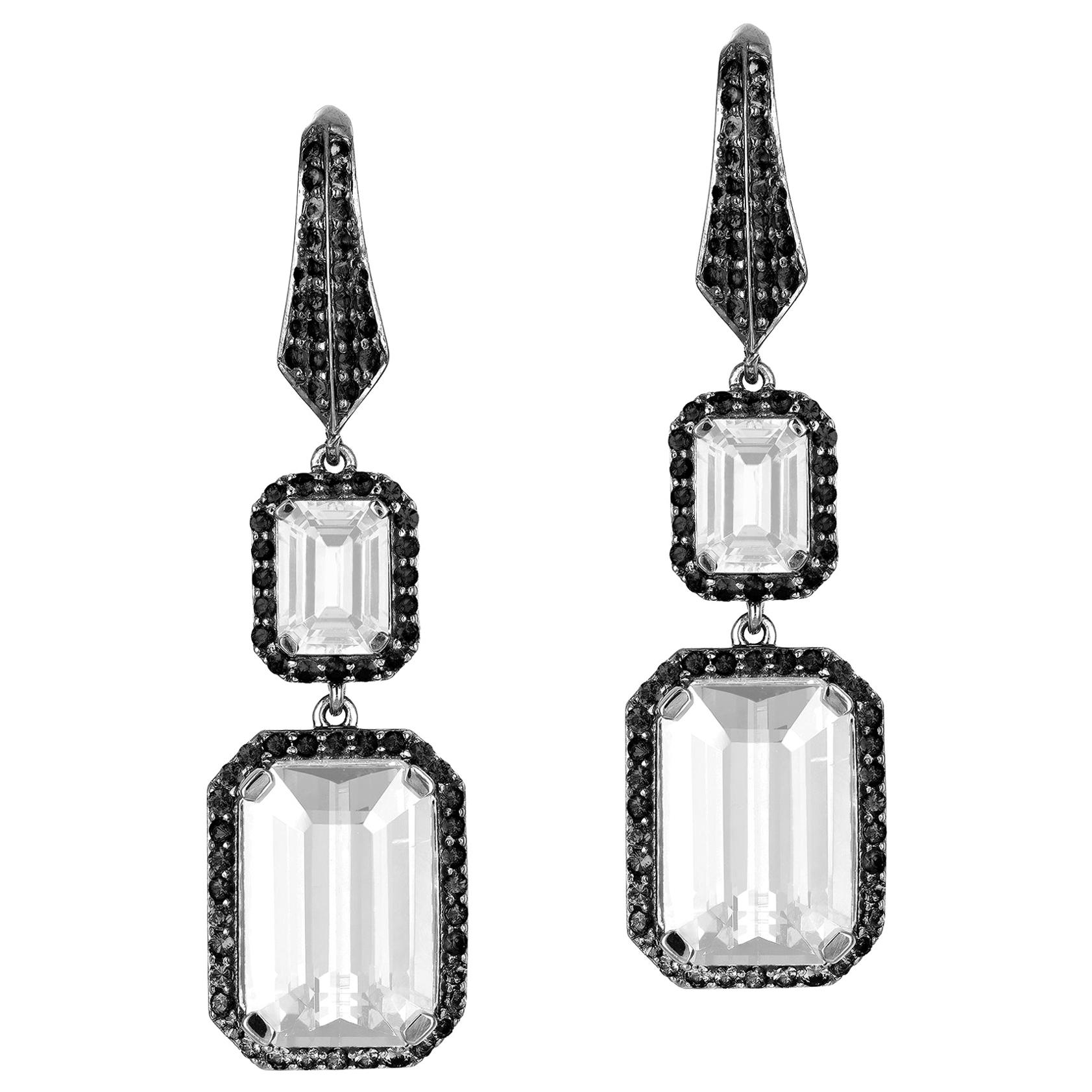 Goshwara Emerald Moon Quartz With Black Diamond Earrings For Sale