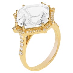 Goshwara Emerald Cut Moon Quartz Asscher And Diamond Ring