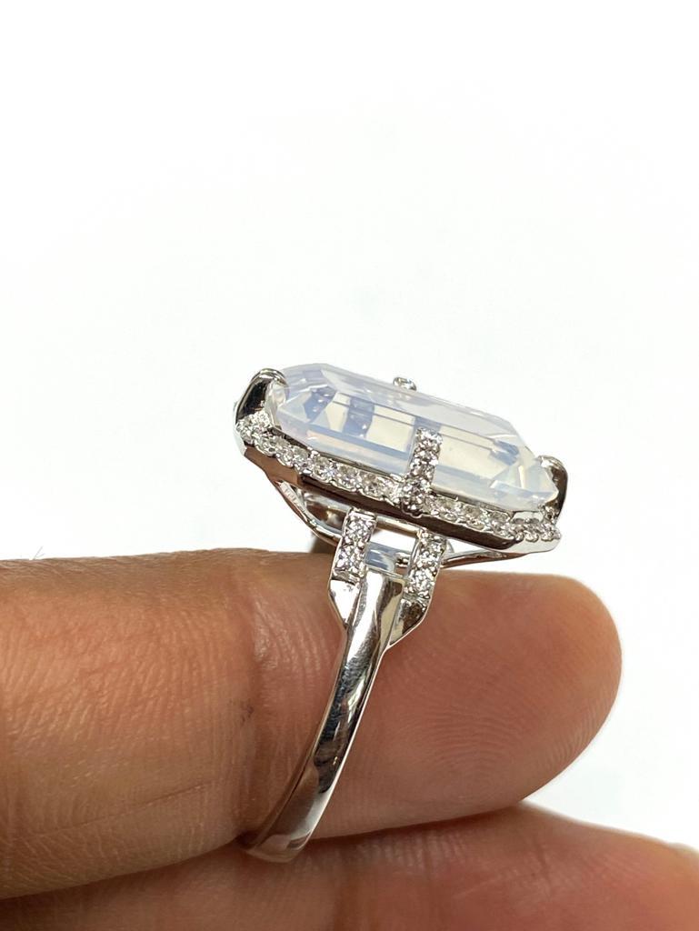 Women's Goshwara Emerald Cut Moon Quartz And Diamond Ring For Sale