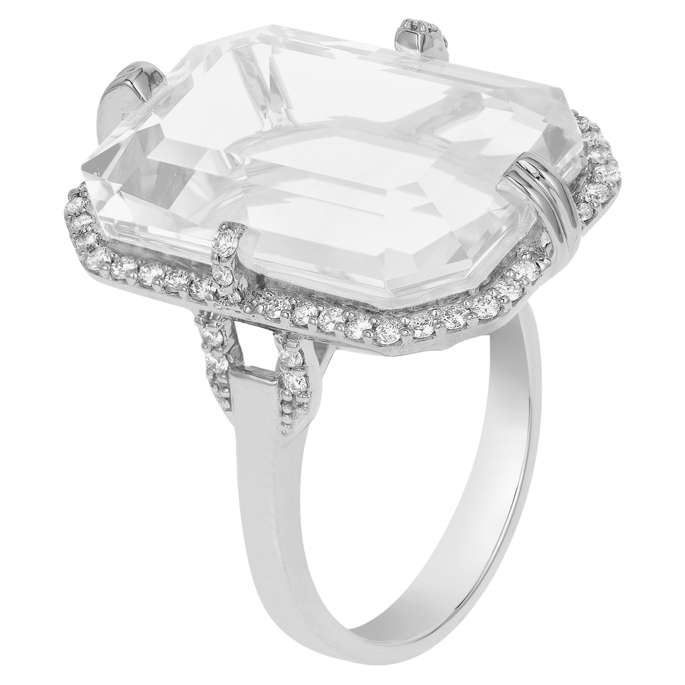 Goshwara Emerald Cut Moon Quartz And Diamond Ring For Sale