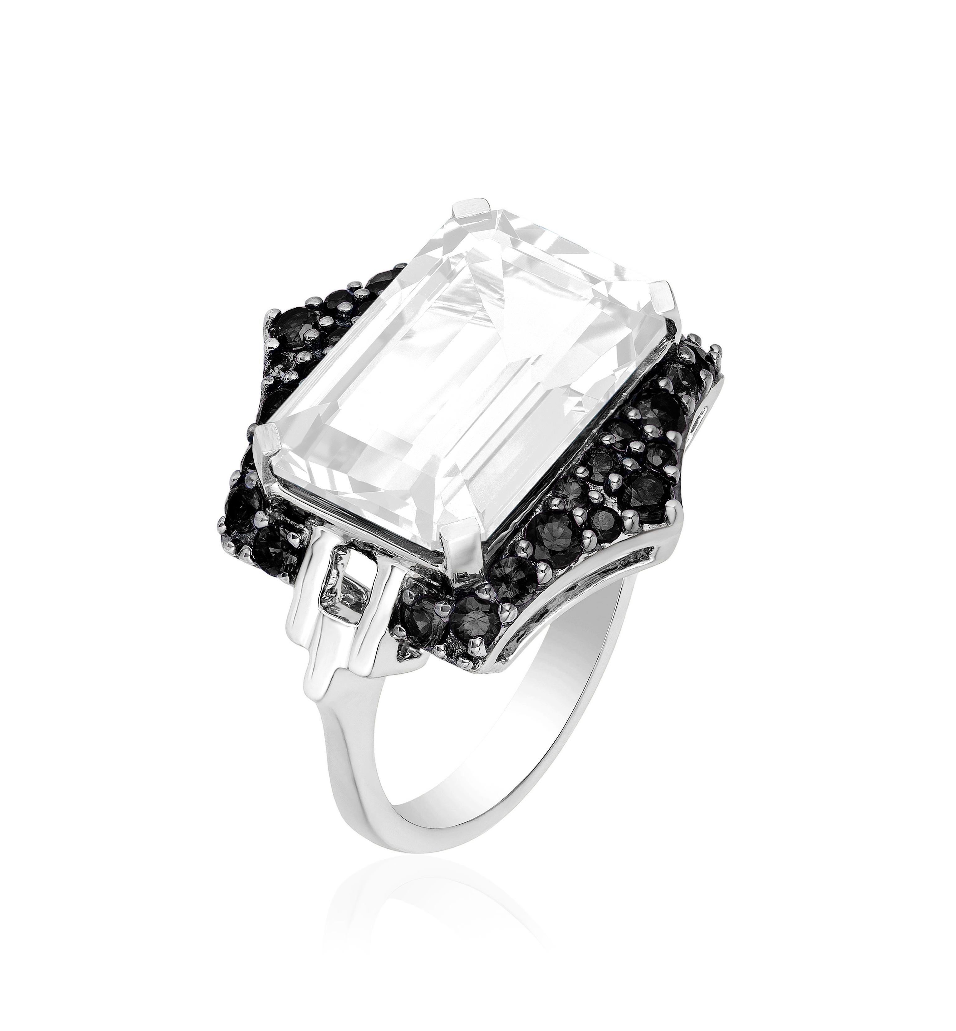 Goshwara Emerald Cut Moon Quartz And Black Diamond Ring For Sale 3