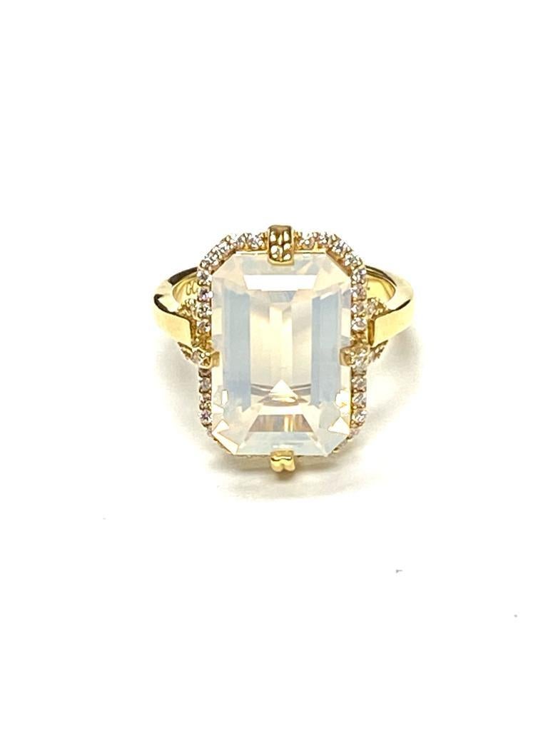 Contemporary Goshwara Emerald Cut Moon Quartz And Diamond Ring For Sale