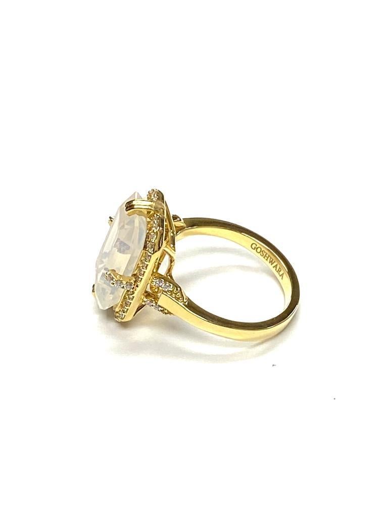 Goshwara Emerald Cut Moon Quartz And Diamond Ring For Sale 1