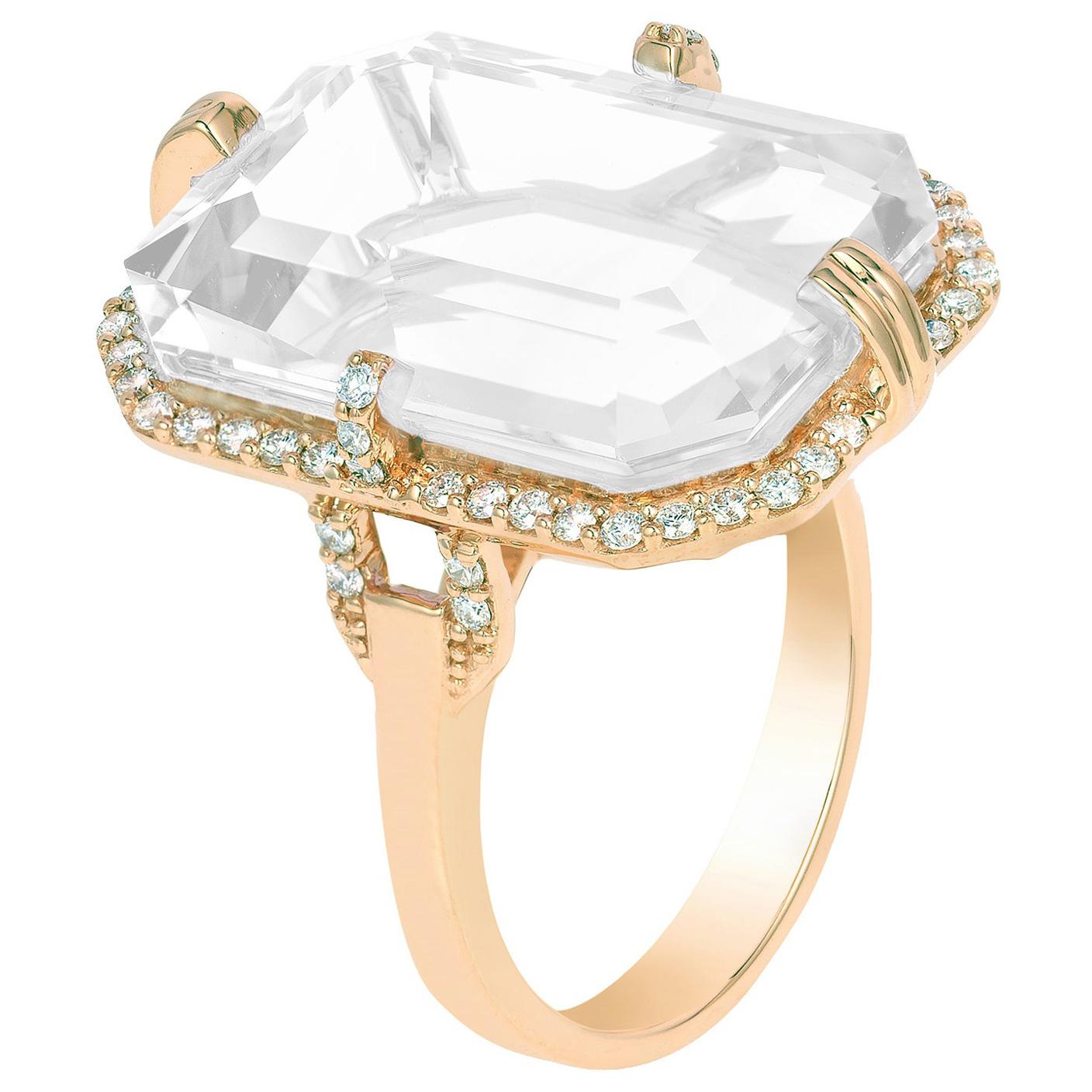 Goshwara Emerald Cut Moon Quartz And Diamond Ring For Sale