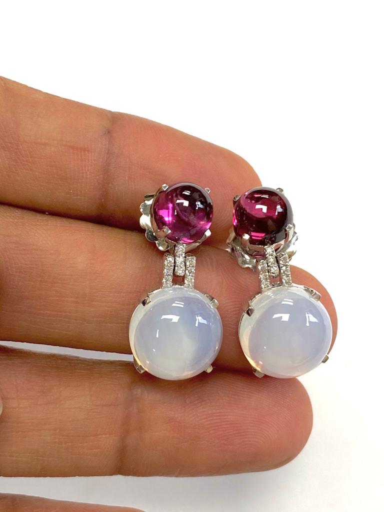 Goshwara Moon Quartz & Garnet Double Cab With Diamond Earrings 2