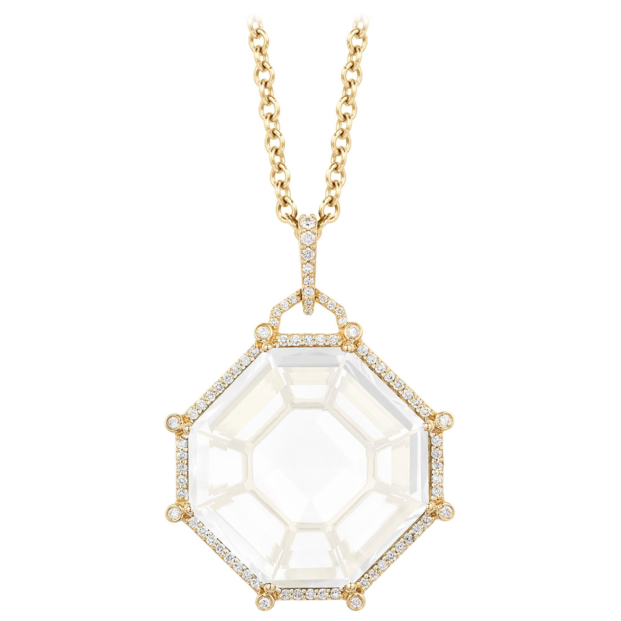 Goshwara Octagon Rock Crystal With Diamond Pendant And Ring For Sale at