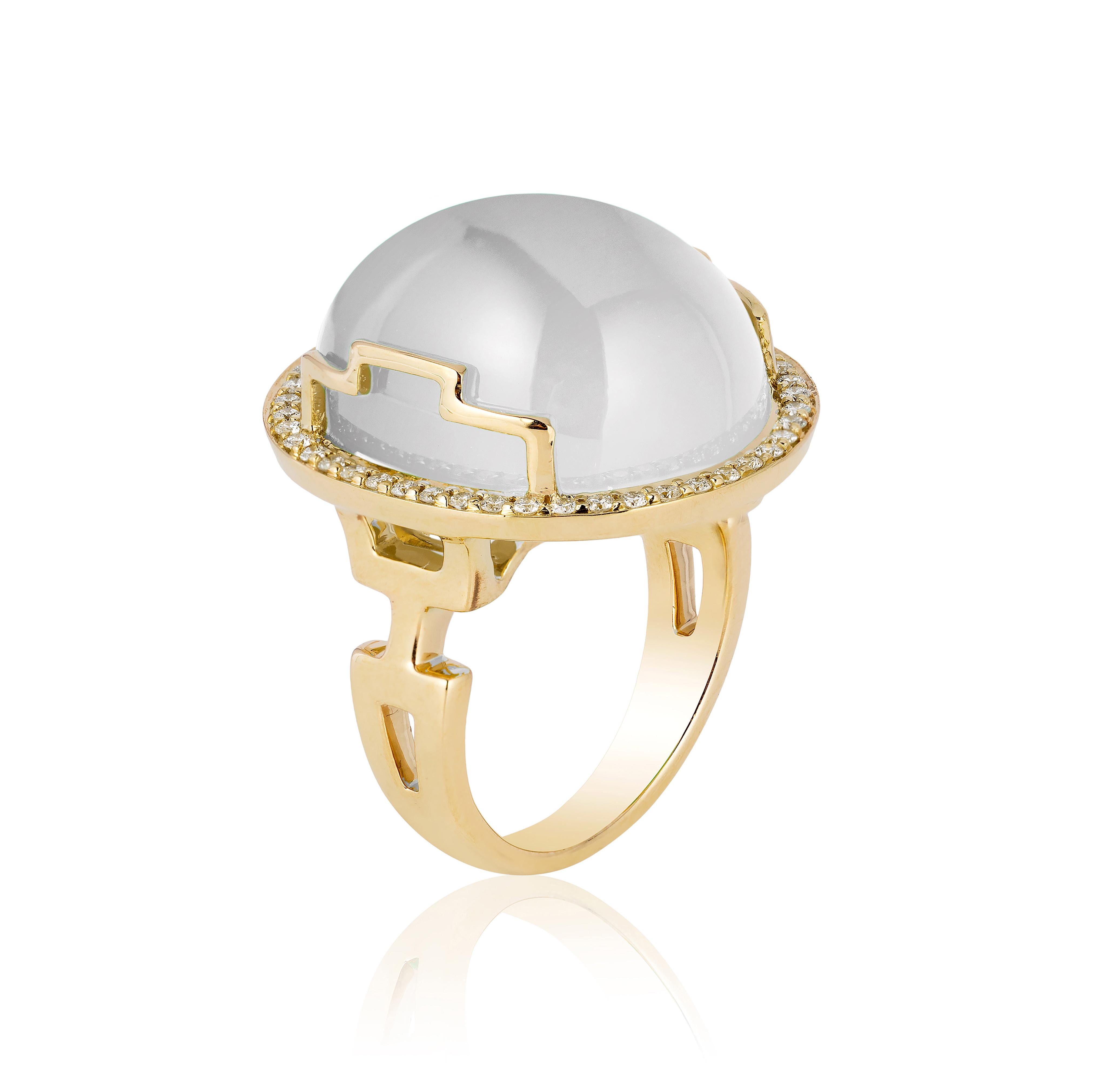 Moon Quartz Oval Cabochon Ring in 18K Yellow Gold, from 'Rock N Roll' Collection. Please allow 2-4 weeks for this item to be delivered.

Stone Size: 20 x 17 mm

Diamonds: G-H / VS, Approx Wt: 0.31 Cts