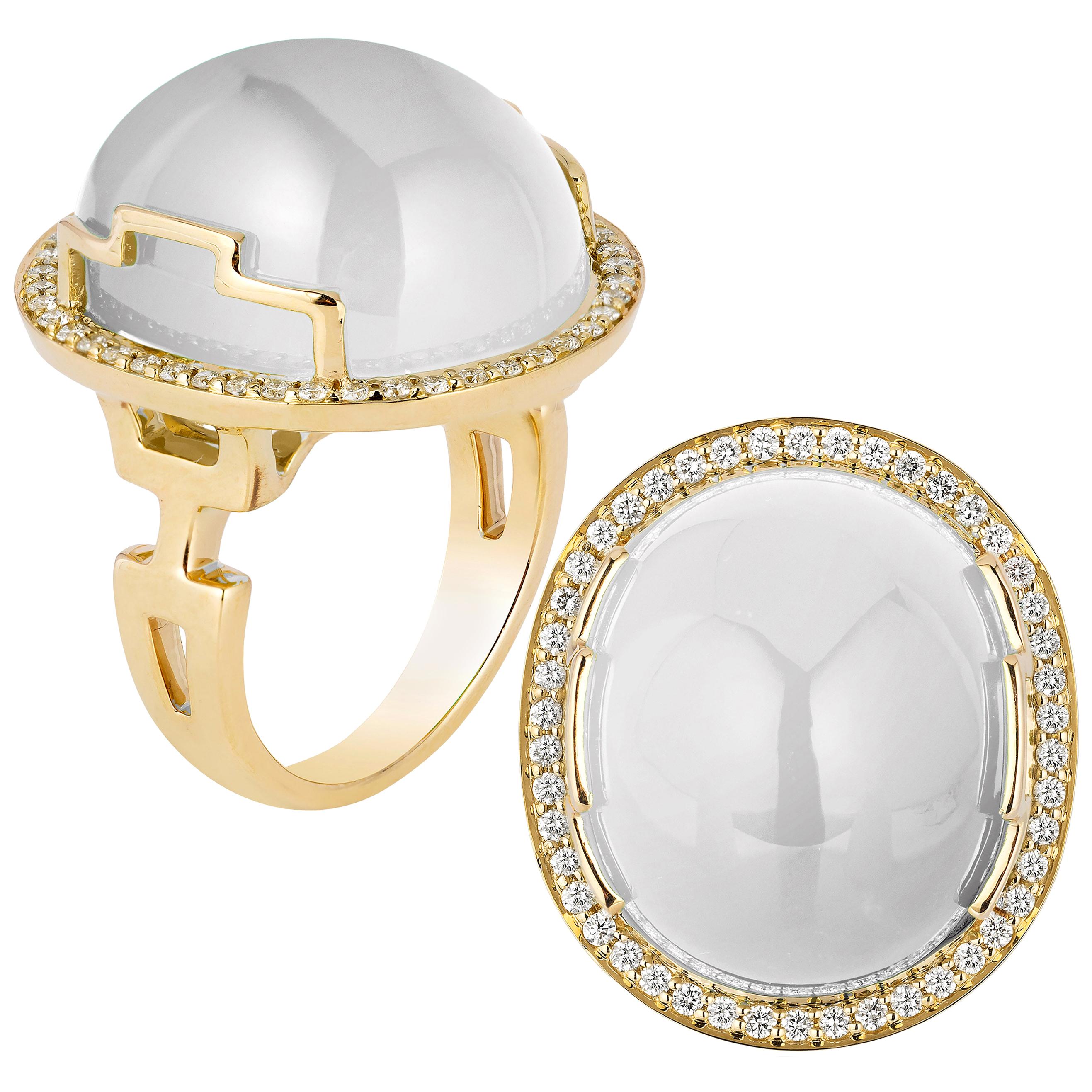 Goshwara Oval Cabochon Moon Quartz And Diamond Ring For Sale