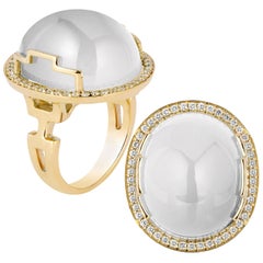 Goshwara Oval Cabochon Moon Quartz And Diamond Ring