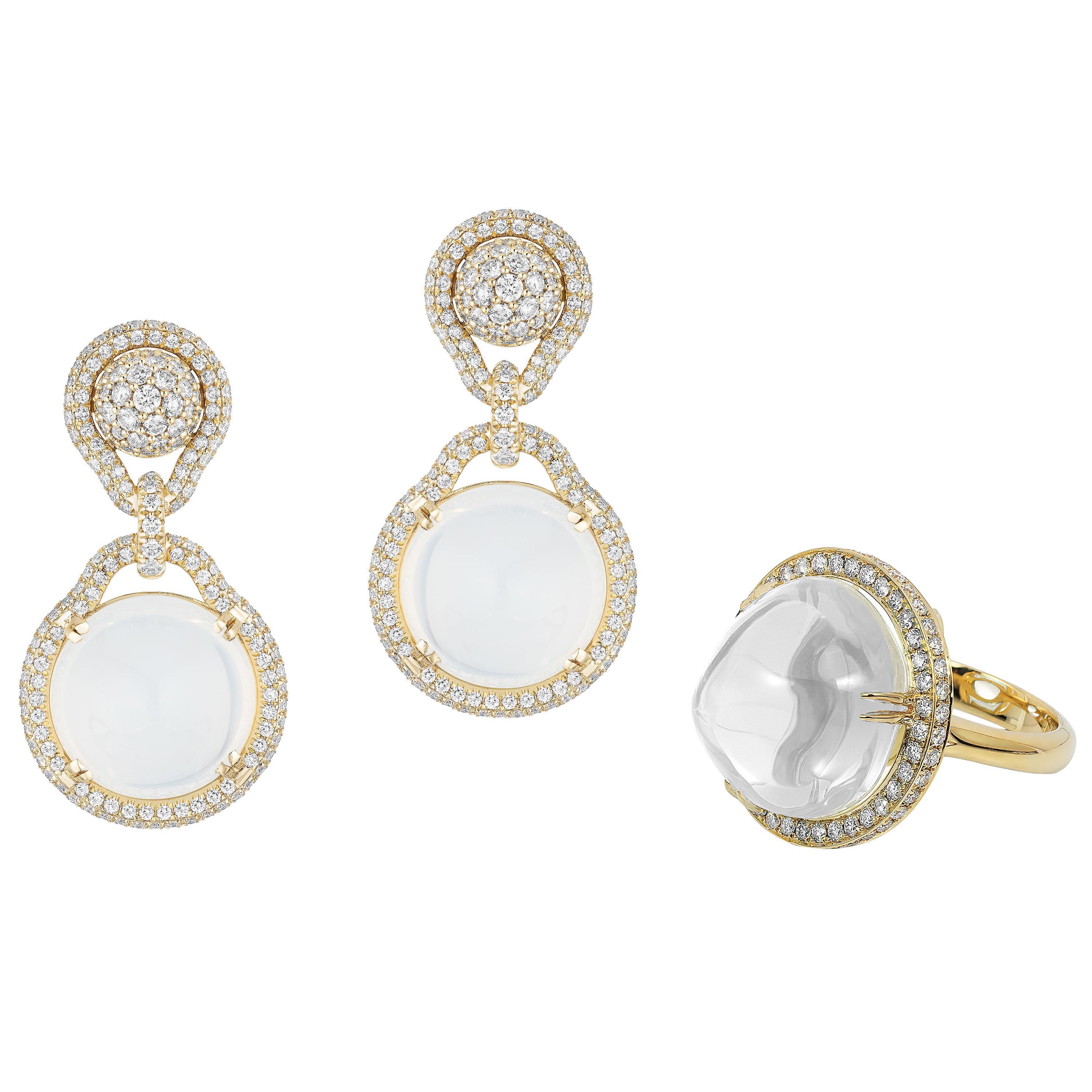 Goshwara Moon Quartz With Diamond Ring & Earrings