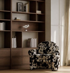Moon Right Arm Lounge: Black Oak & Cow Print Upholstery by Hermhaus