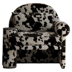 Moon Right Arm Lounge: Black Oak & Cow Print Upholstery by Hermhaus