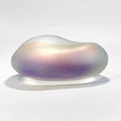 Moon-rock 010, clear glass sculptural rock with iridescent colours by Jon Lewis