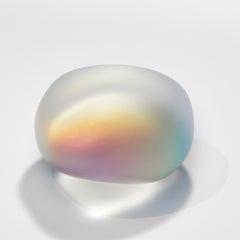 Moon-rock 011, clear glass sculptural rock with iridescent colours by Jon Lewis