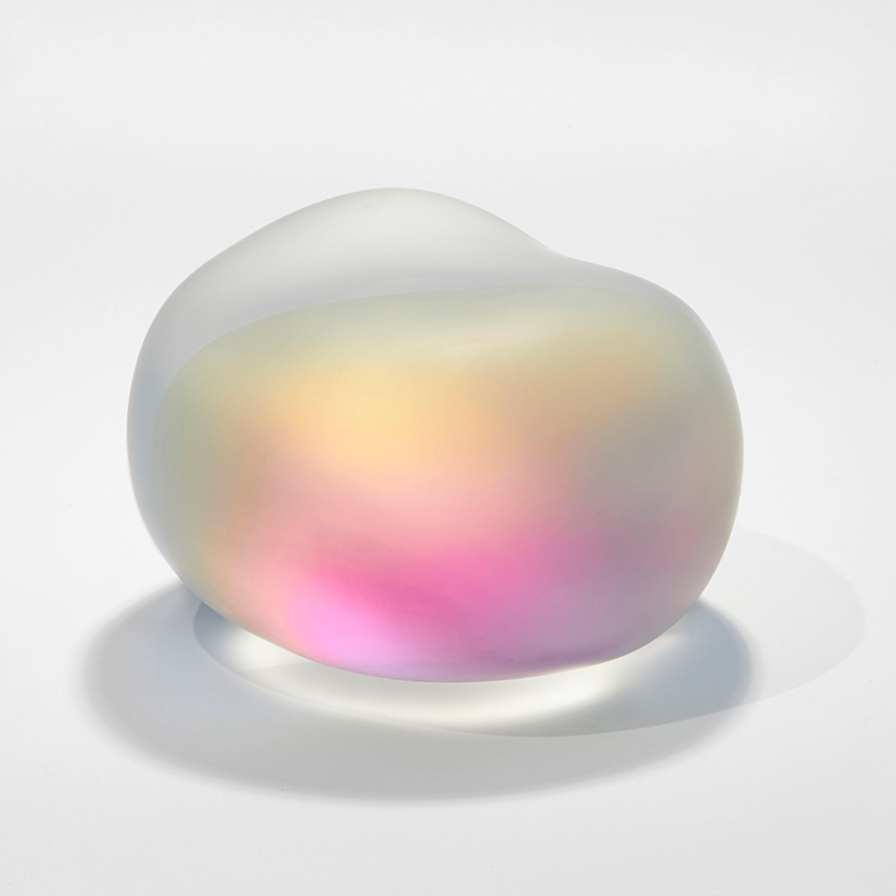 Organic Modern Moon-rock 011, clear glass sculptural rock with iridescent colours by Jon Lewis