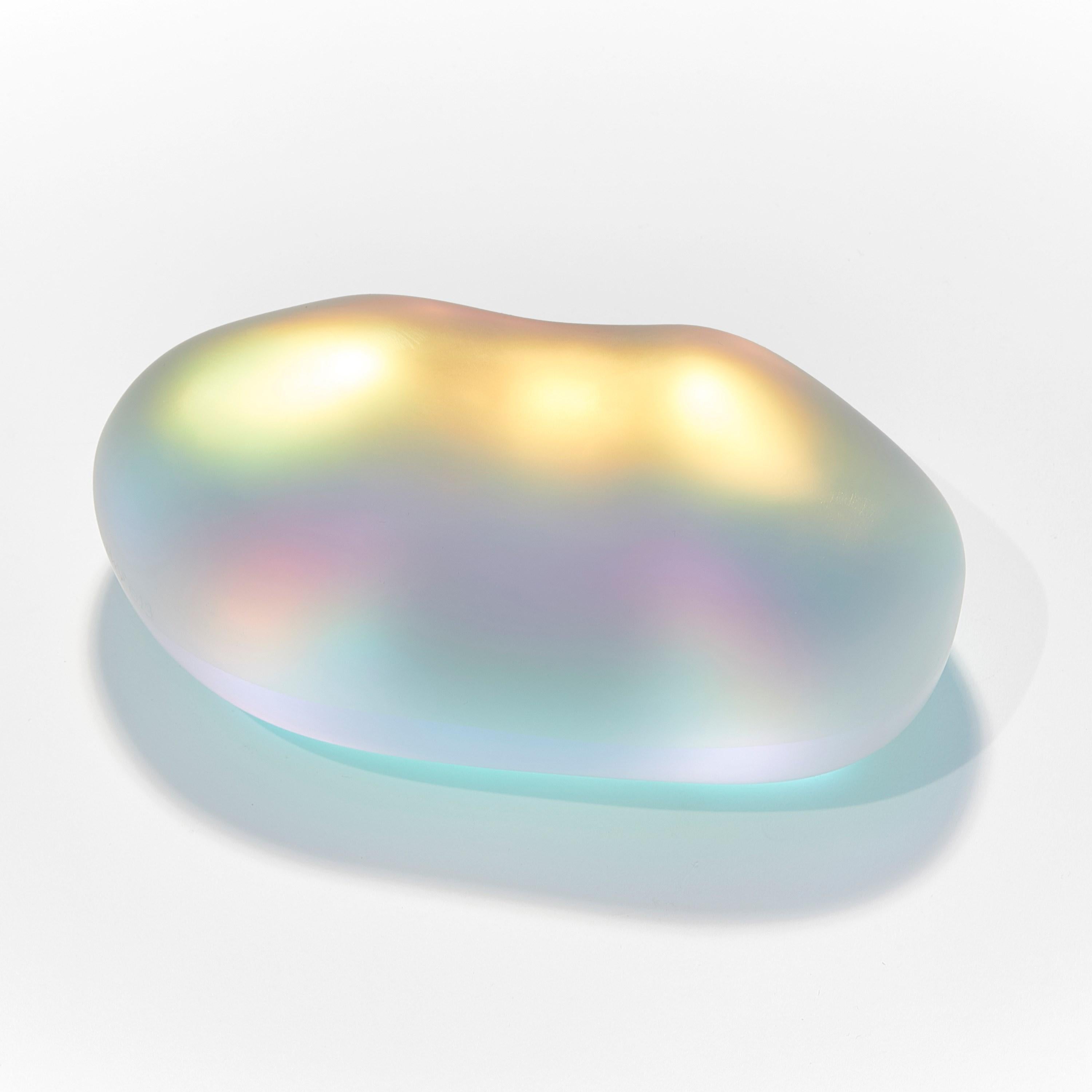 British  Moon-rock 013, clear glass sculptural rock with iridescent colours by Jon Lewis