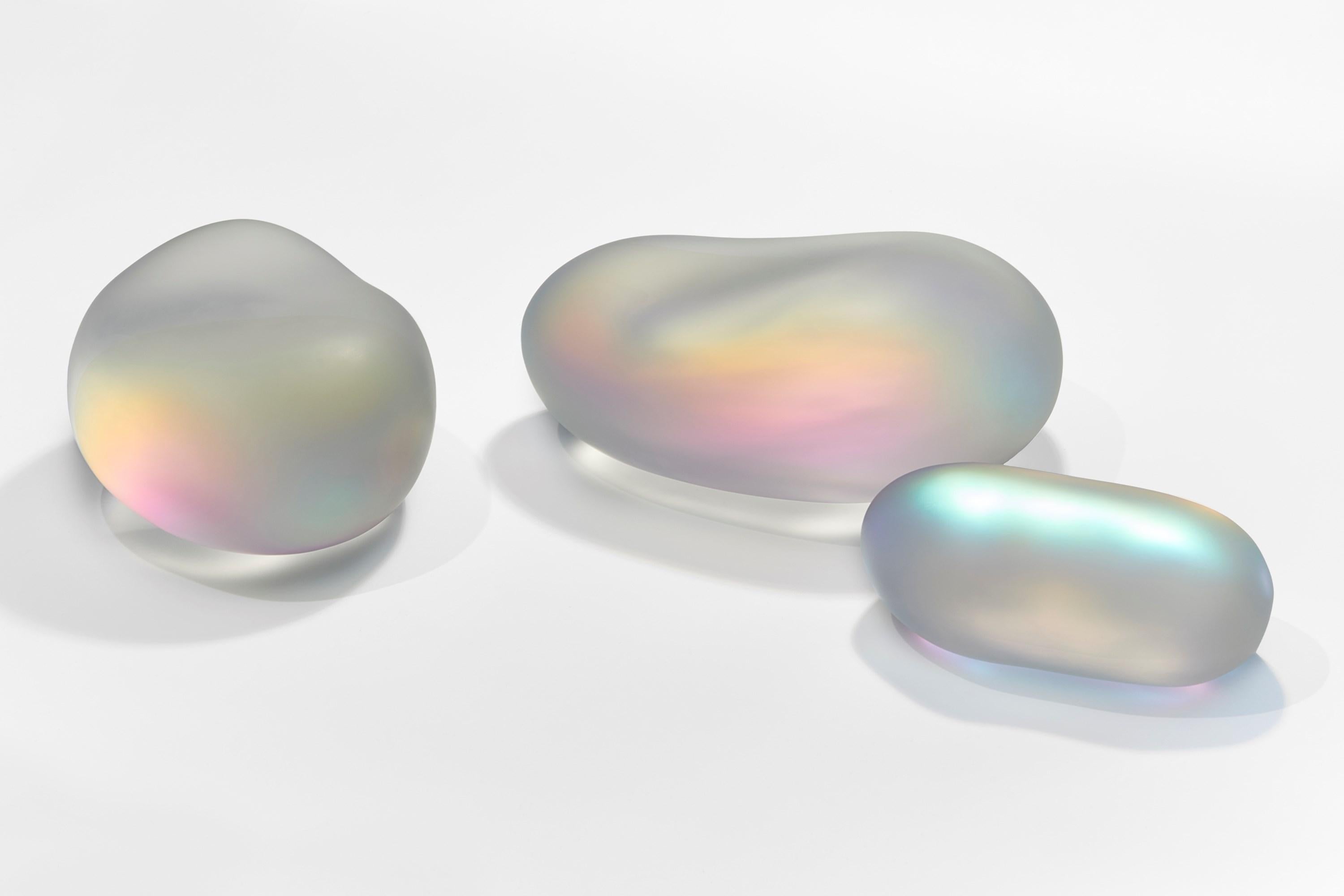 Hand-Crafted  Moon-rock 013, clear glass sculptural rock with iridescent colours by Jon Lewis