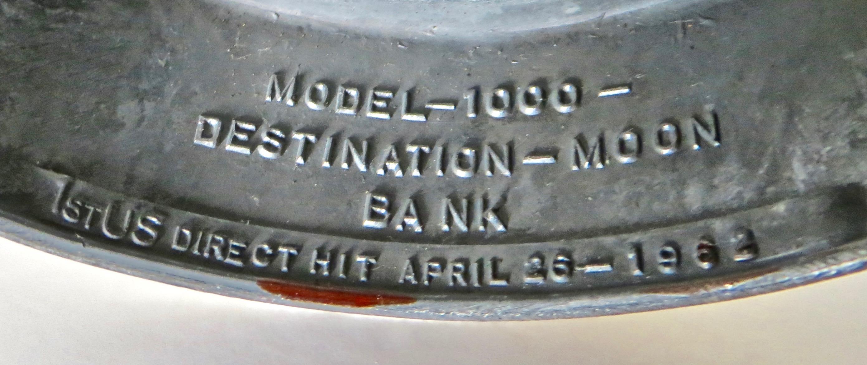 Cast Moon Rocket Commemorative Mechanical Bank Dated 1962