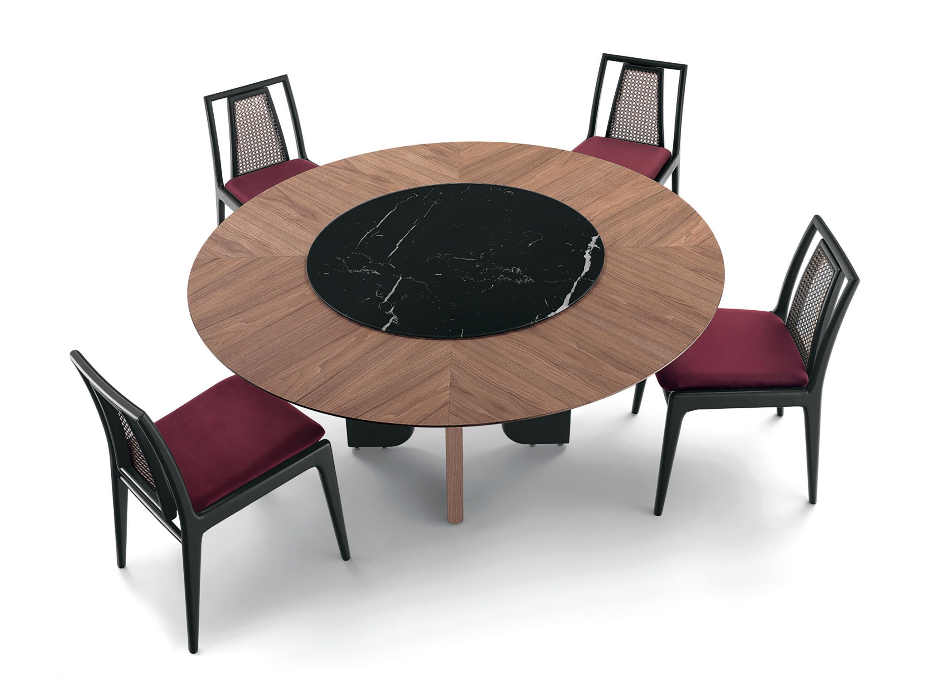 Gran Mesa de Comedor de Estilo Art Decó con Tablero Redondo Chapado en Roble Almendro - Moon Line en venta 3