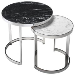 Ensemble Moon de deux tables d'appoint avec base en métal chromé et plateau en marbre de Zanaboni