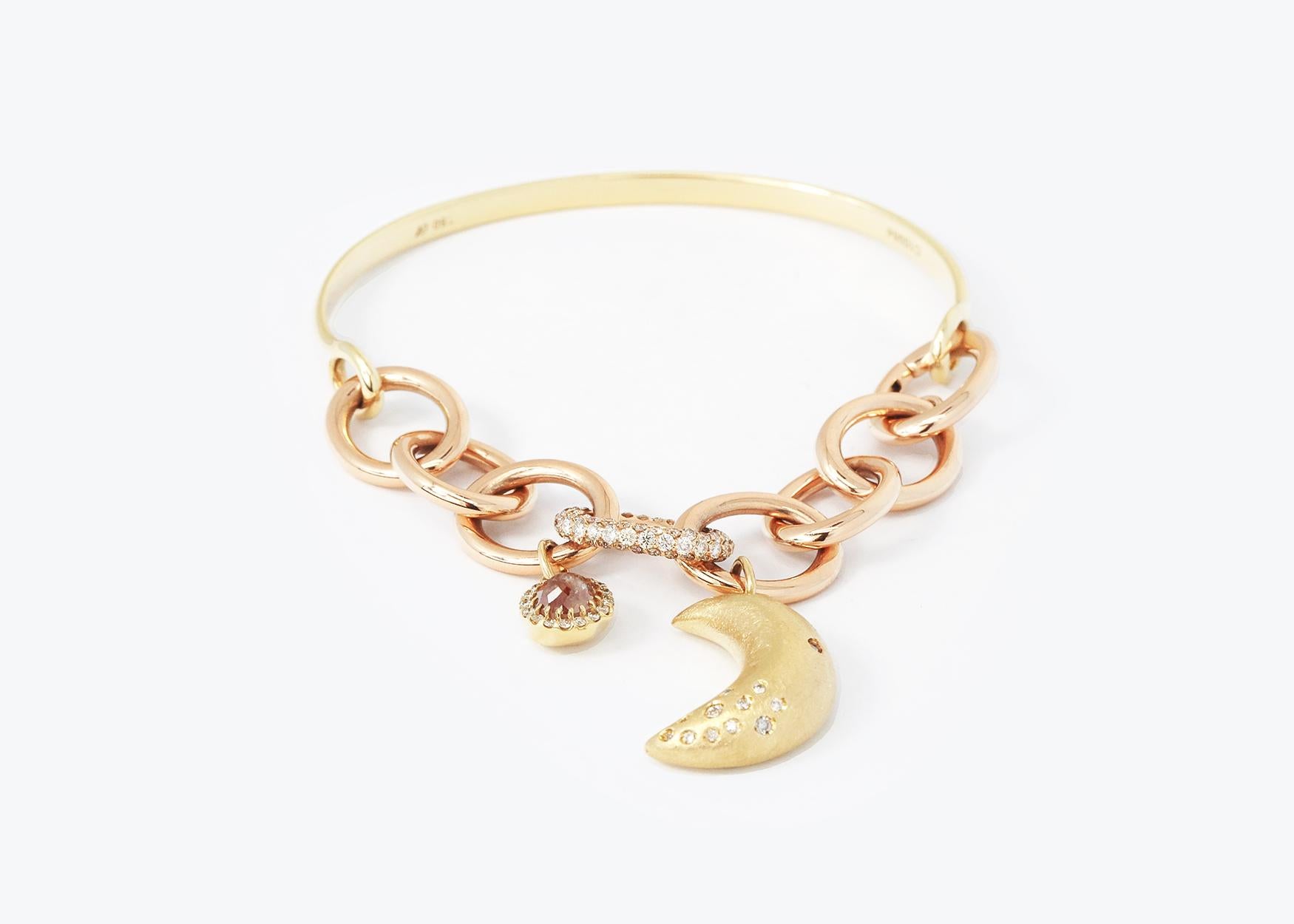 ** This product is made to order, and therefore, it is non-exchangeable and non-refundable. 
** Due to the nature of gemstones, the actual color of the product may differ from the color in the photos.

The Moon Shape White & Rough Diamond Bracelet