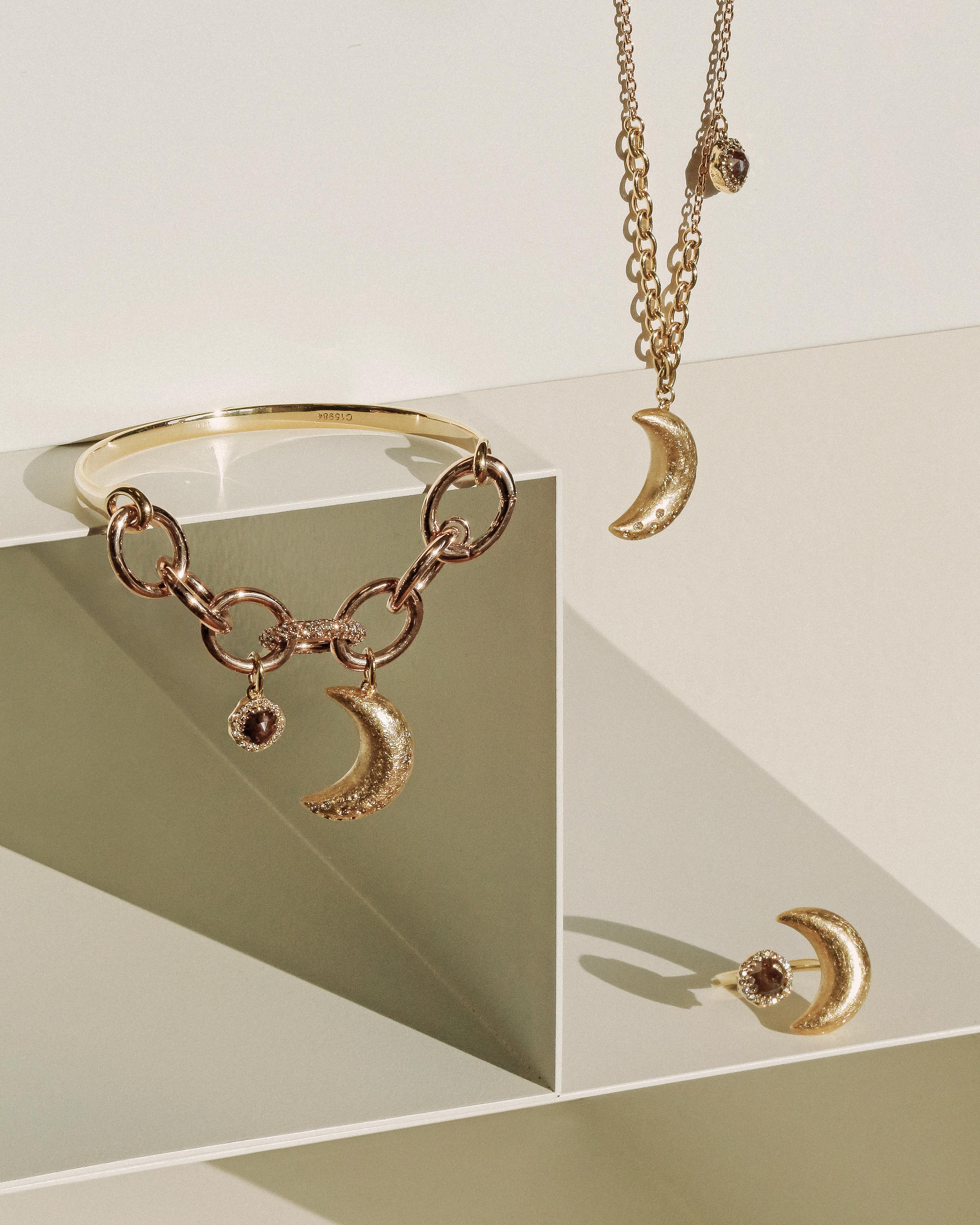 Artist Moon Shape White & Rough Diamond Bracelet  (size S :  circumference 16.5cm ) For Sale
