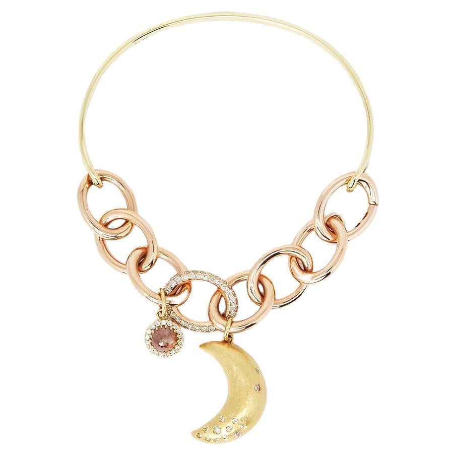 Bracelet de diamants blancs et bruts en forme de lune  (taille S :  Circonférence 16,5 cm )