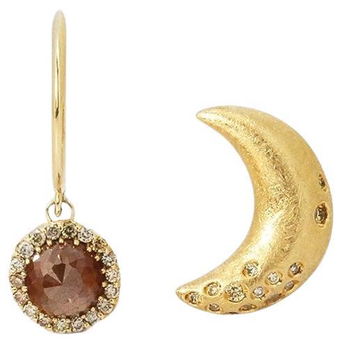 Moon Shape White & Rough Diamond Earrings For Sale