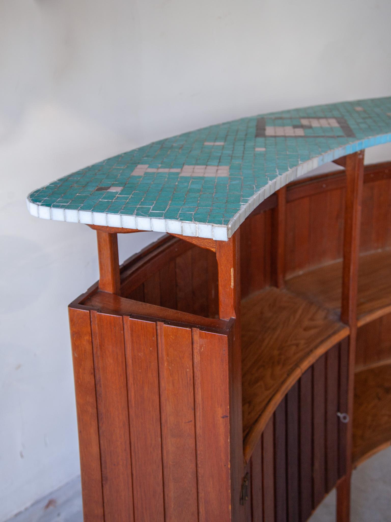 Moon Shaped Bar with Footrest and Mosaic Top, Bar Counter, Shop Counter