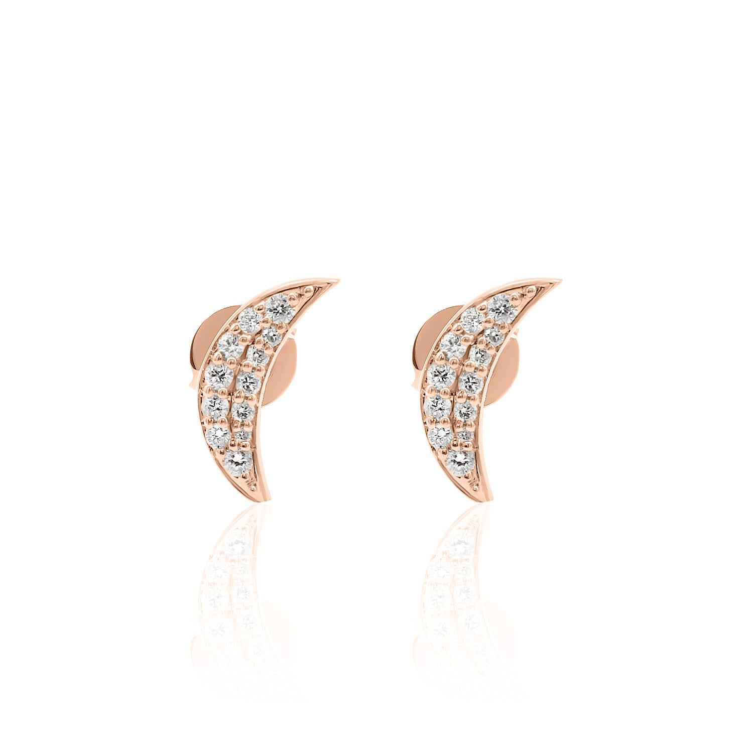 Round Cut Moon Shaped Diamond Earrings 14K, White, Yellow, and Rose Gold