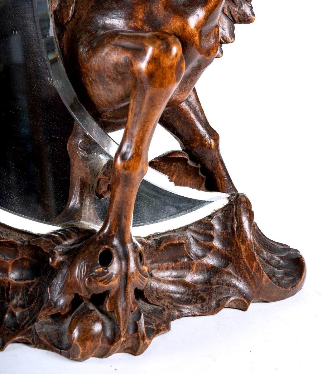 19th Century Moon Shaped Table Mirror- Wooden Pegasus Sculpture Attributed To Gabriel Viardot