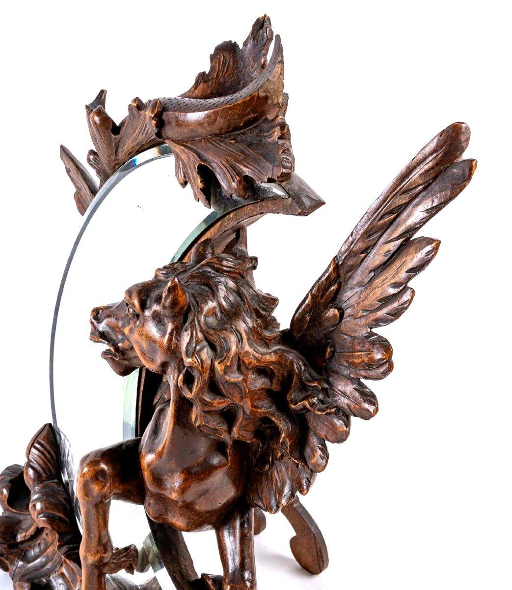 Moon Shaped Table Mirror- Wooden Pegasus Sculpture Attributed To Gabriel Viardot 2