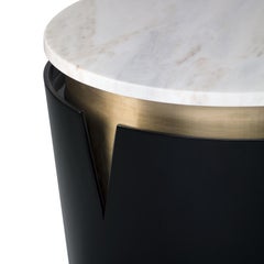 Moon Round Side Table, Estremoz Marble Top, Brass and lacquered wood details