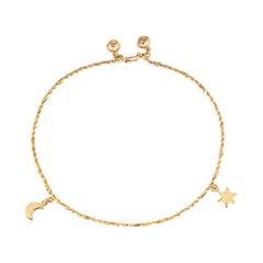 Moon Star Anklet Ankle Bracelet Retro 14 Karat Yellow Gold Celestial Jewelry