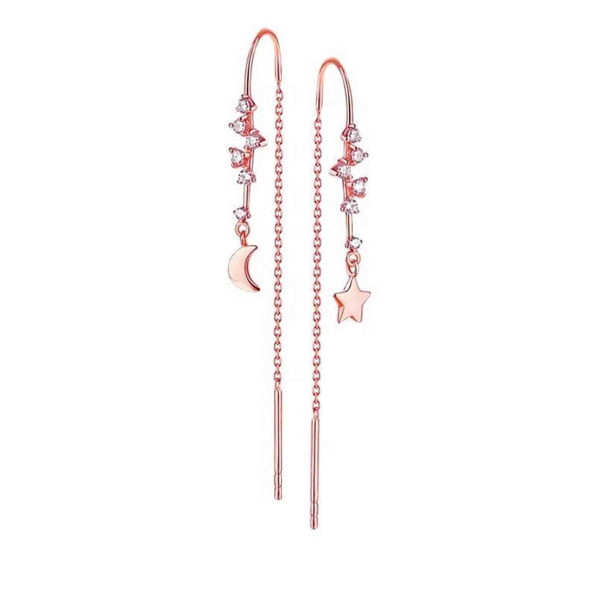 Moon Star Diamond 14K Rose Gold Threader Earrings