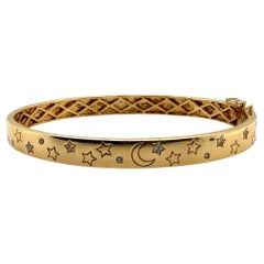 Moon & Star Diamond Bangle Bracelet 14K Yellow Gold