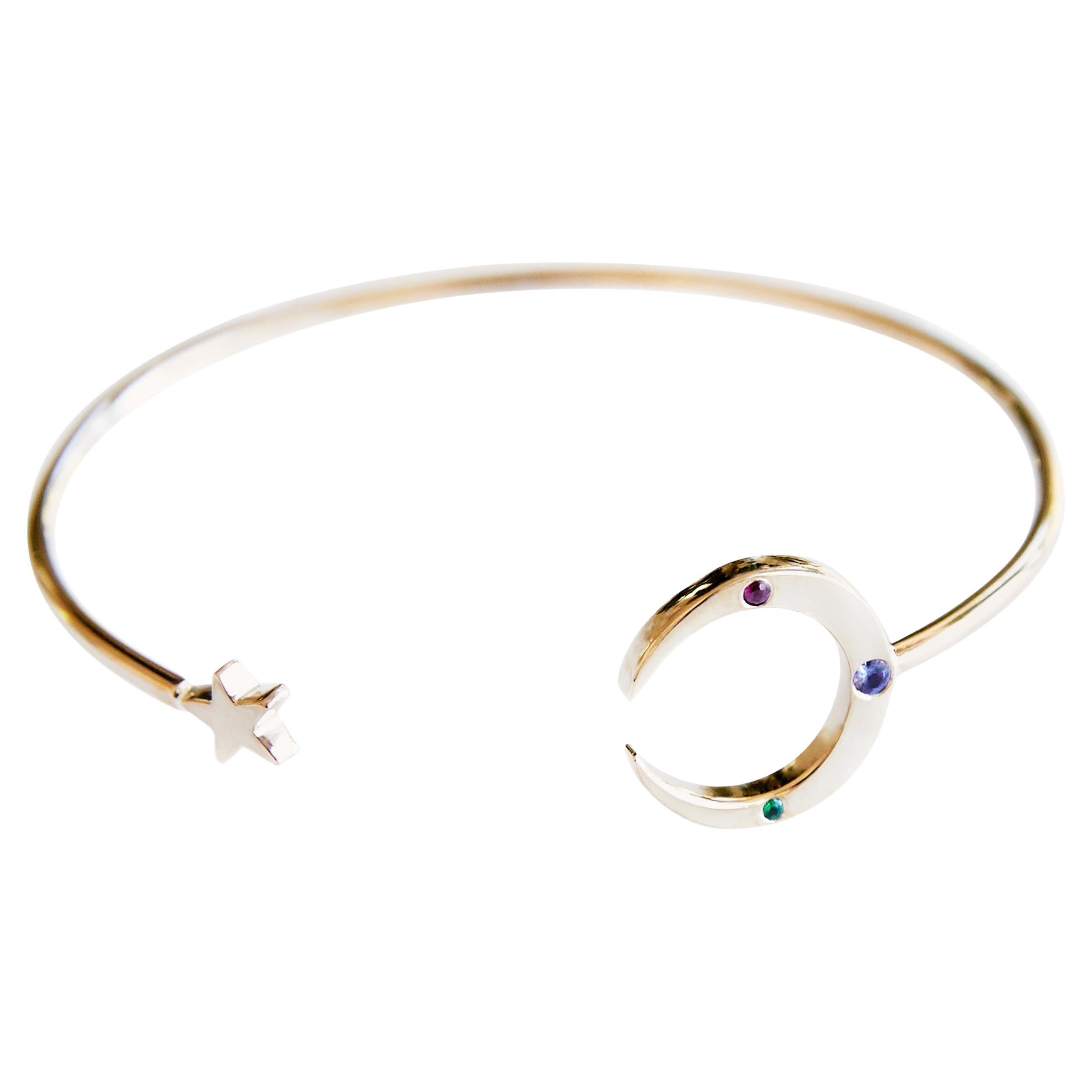 Moon Star Emerald Ruby Tanzanite Bracelet Arm Cuff Gold Crescent J Dauphin