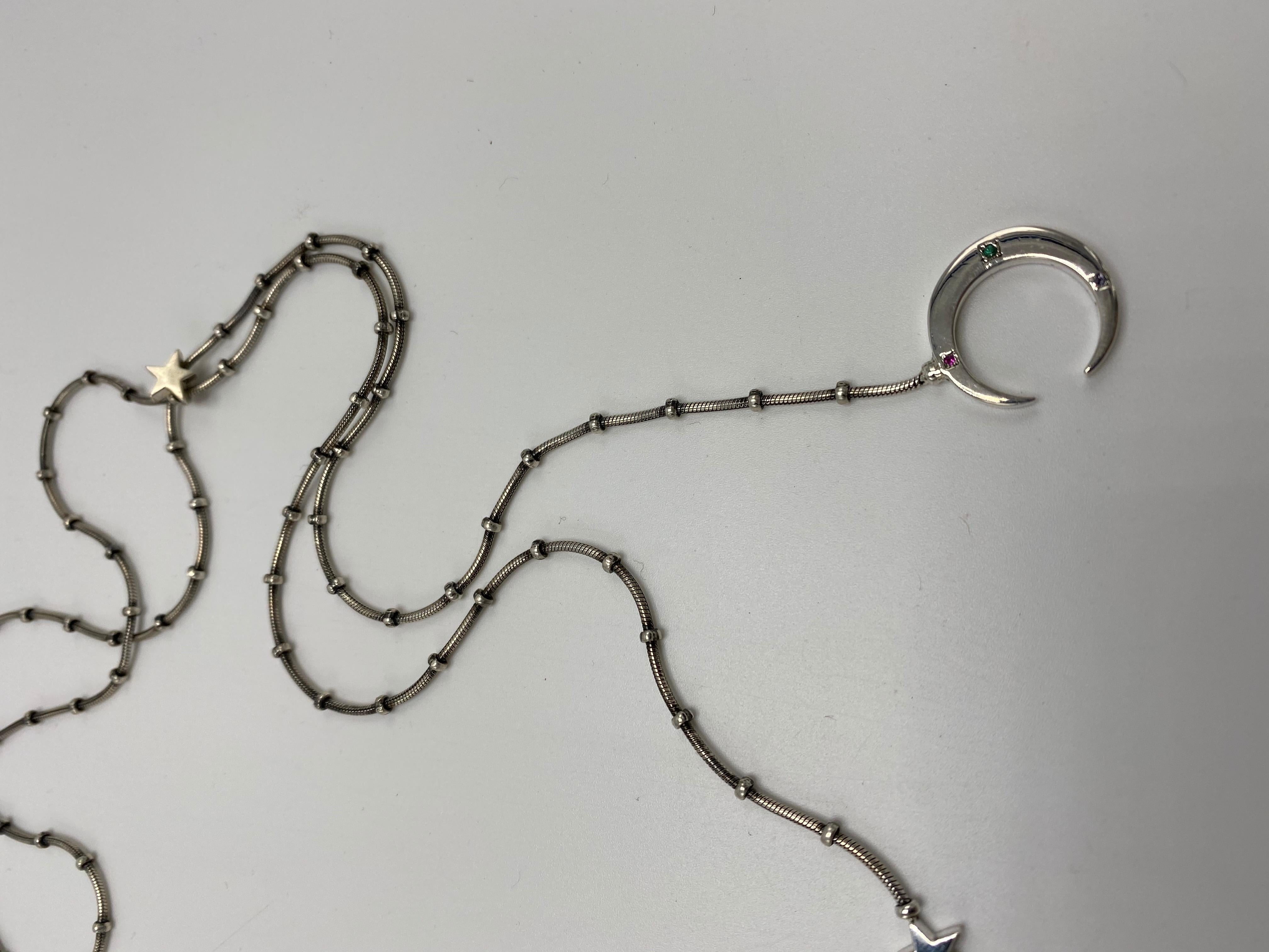 De las mujeres Collar Estrella Lunar Cadena de Plata Granate Verde Rubí Tanzanita Media Luna en venta