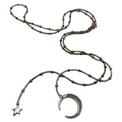 Halskette mit Mondstern, Silberkette, grüner Granat, Rubin, Tansanit, Halbmond