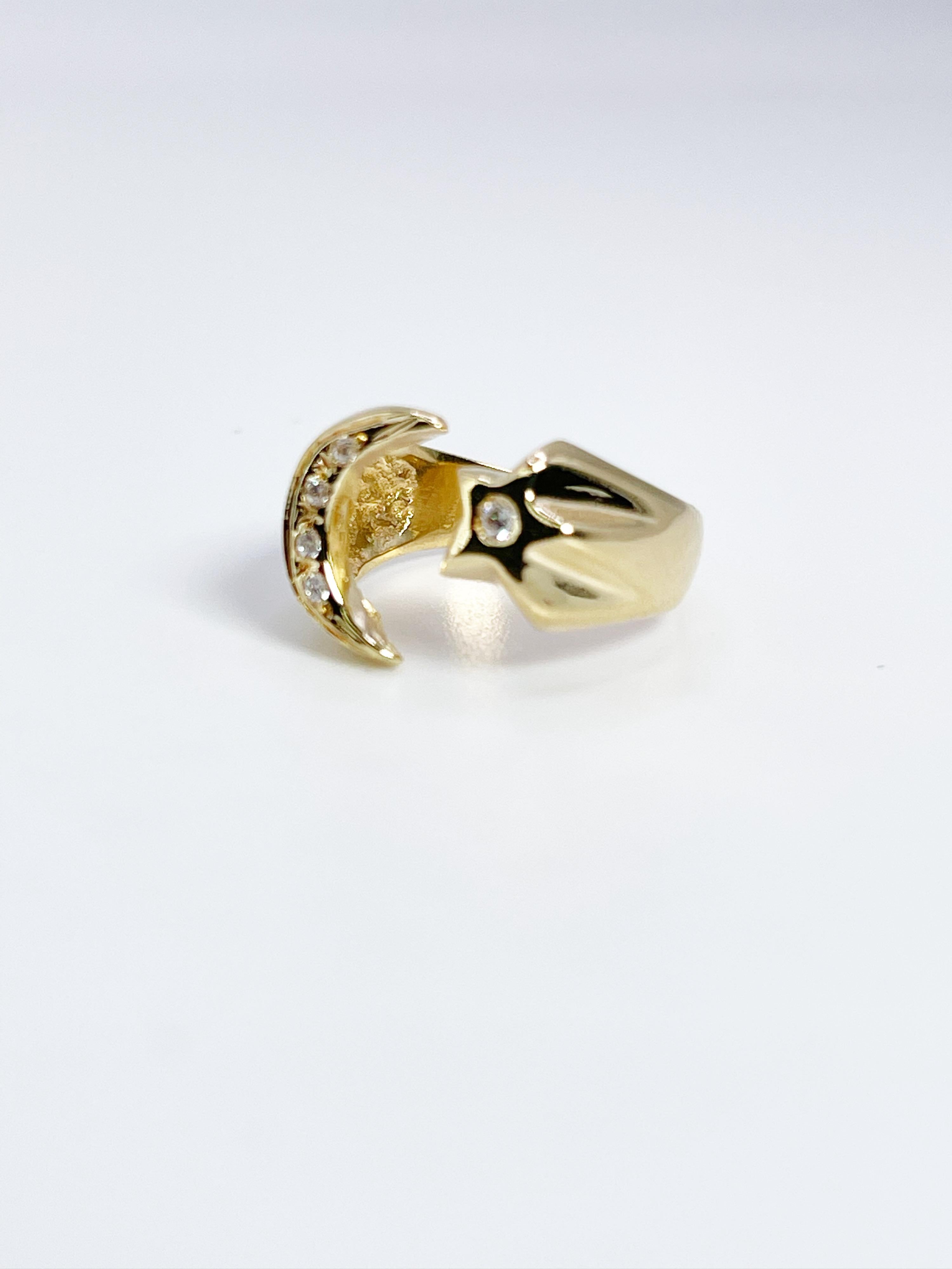 Modern Moon & Star Ring 18KT Yellow Gold For Sale