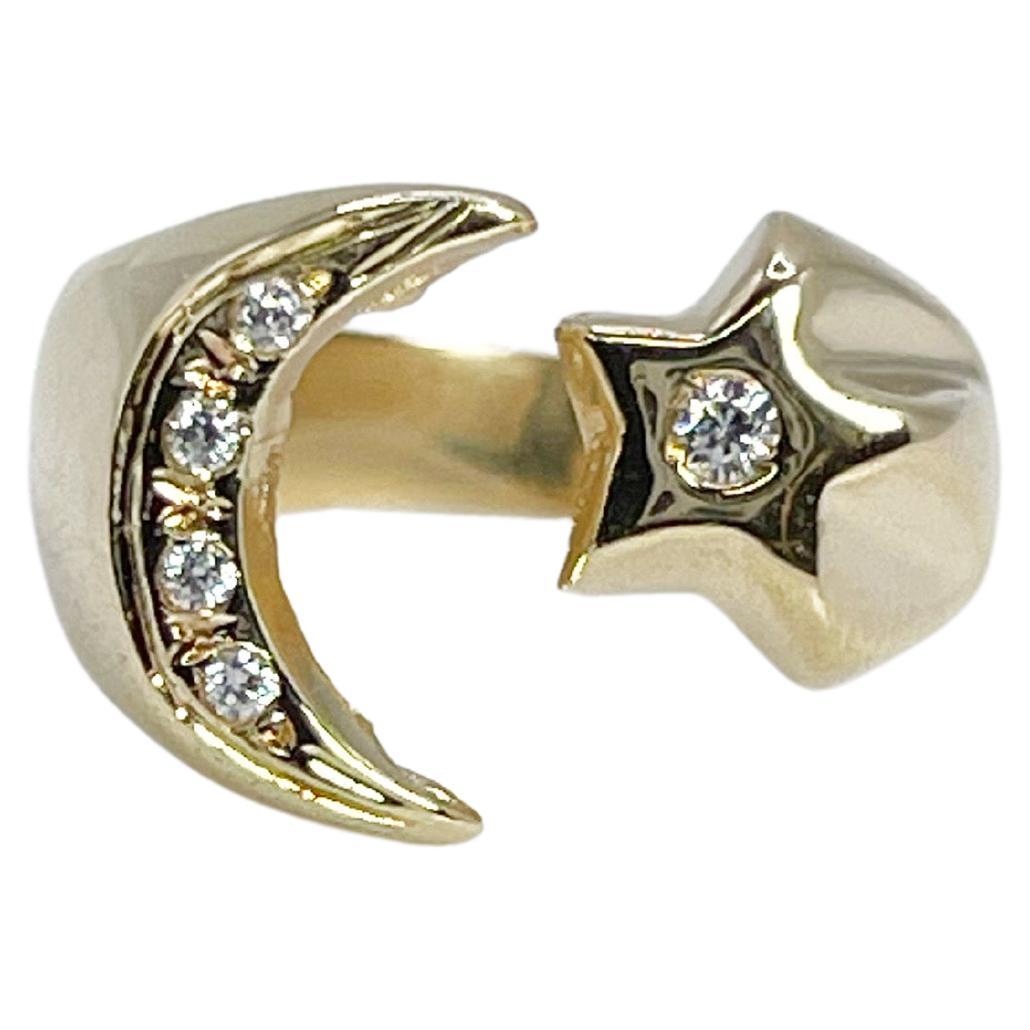 Moon & Star Ring 18KT Yellow Gold For Sale