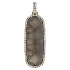 Moon Stone Grey and Diamond Pendant 14 Karat Yellow Gold