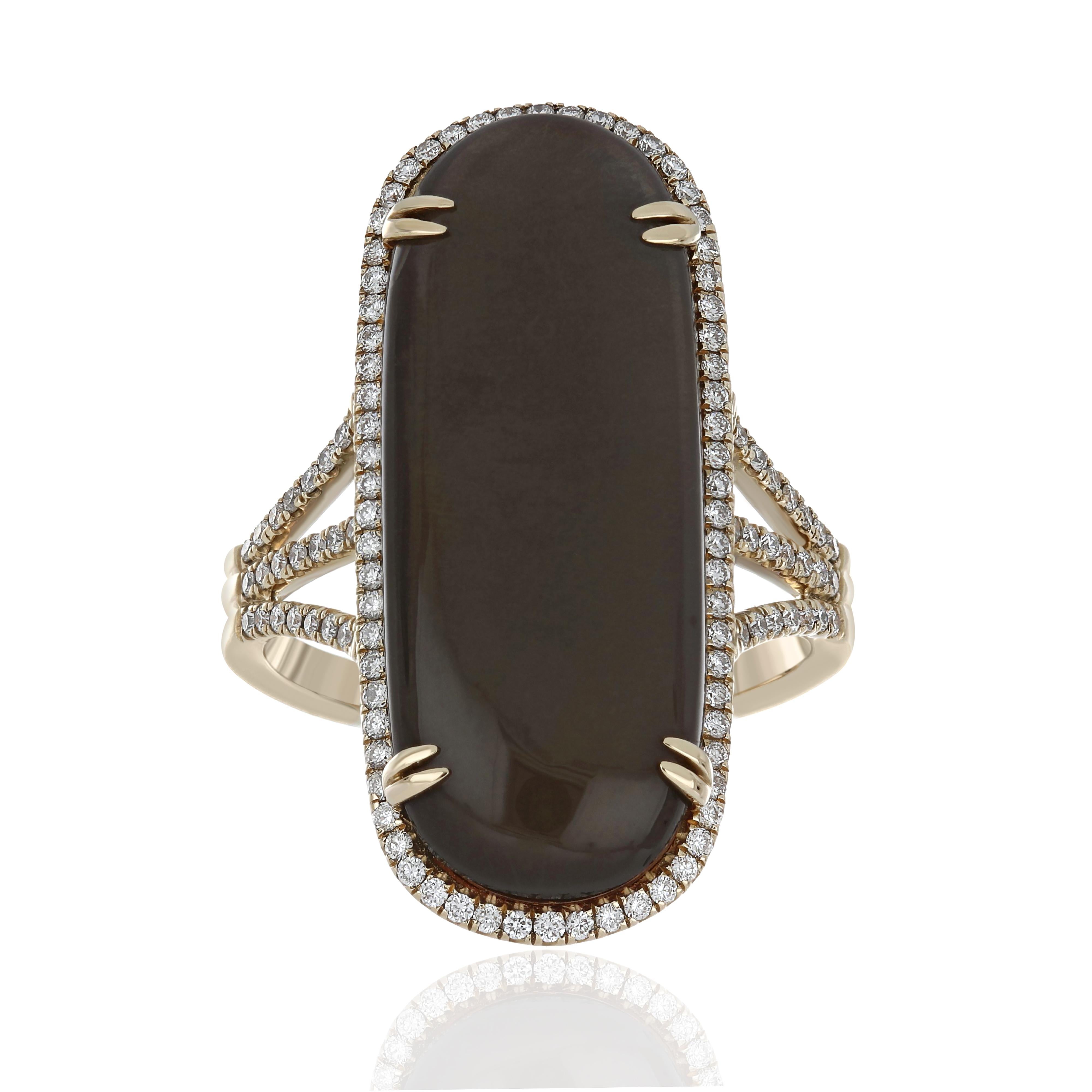 Mondstein Grau und Diamant Ring 14 Karat Gelbgold () 2