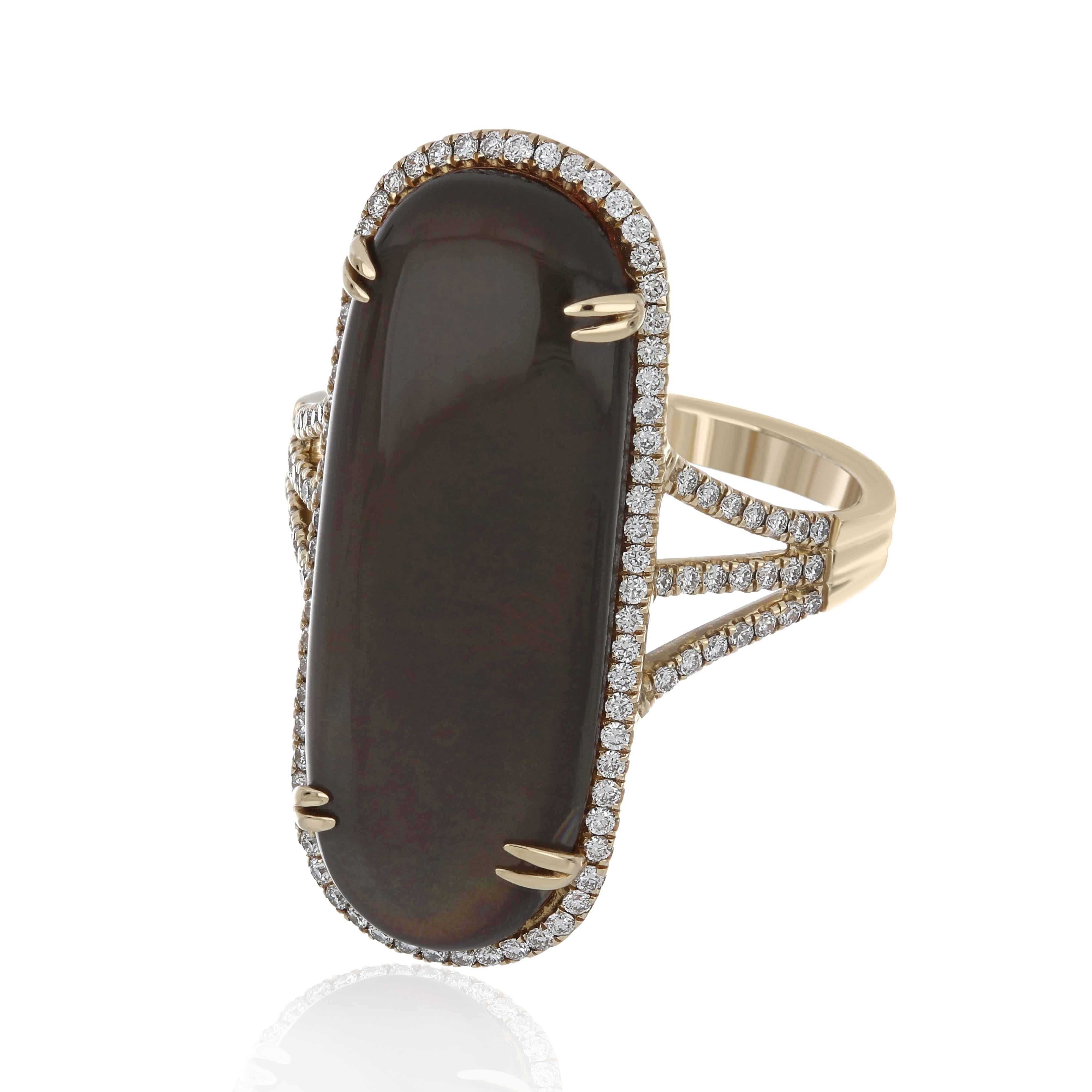 Mondstein Grau und Diamant Ring 14 Karat Gelbgold () 3