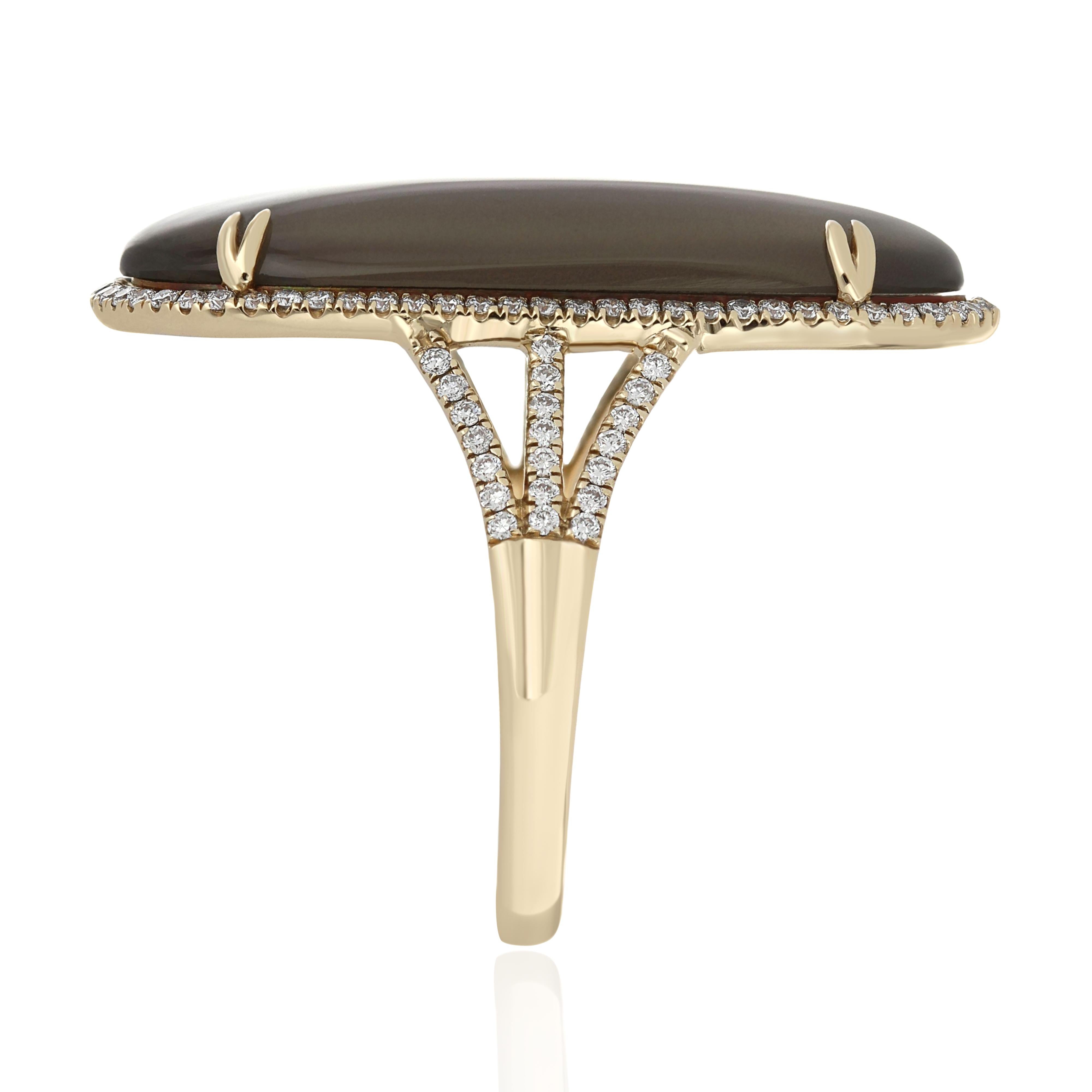 Mondstein Grau und Diamant Ring 14 Karat Gelbgold () 4