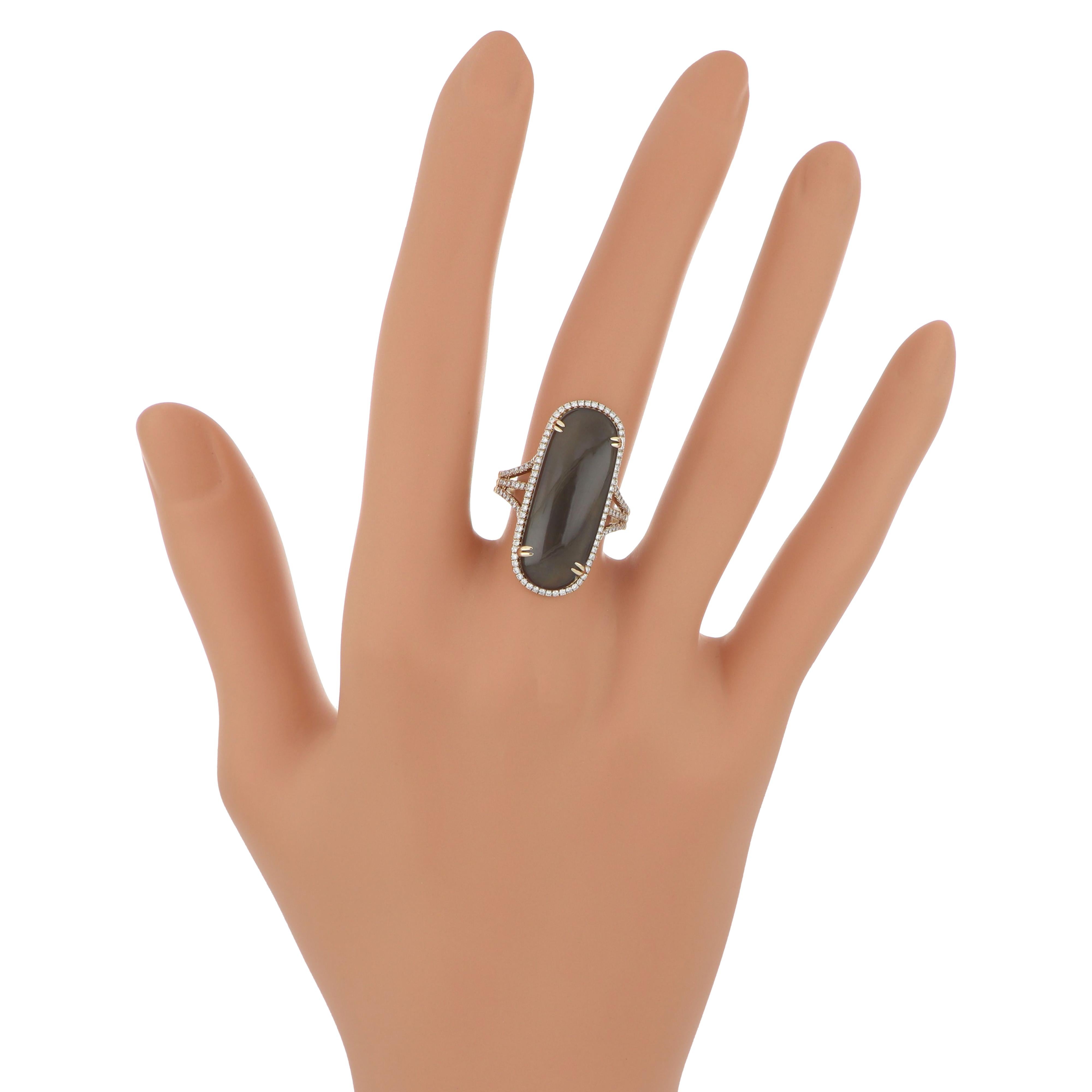 Mondstein Grau und Diamant Ring 14 Karat Gelbgold () 6