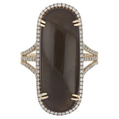 Mondstein Grau und Diamant Ring 14 Karat Gelbgold