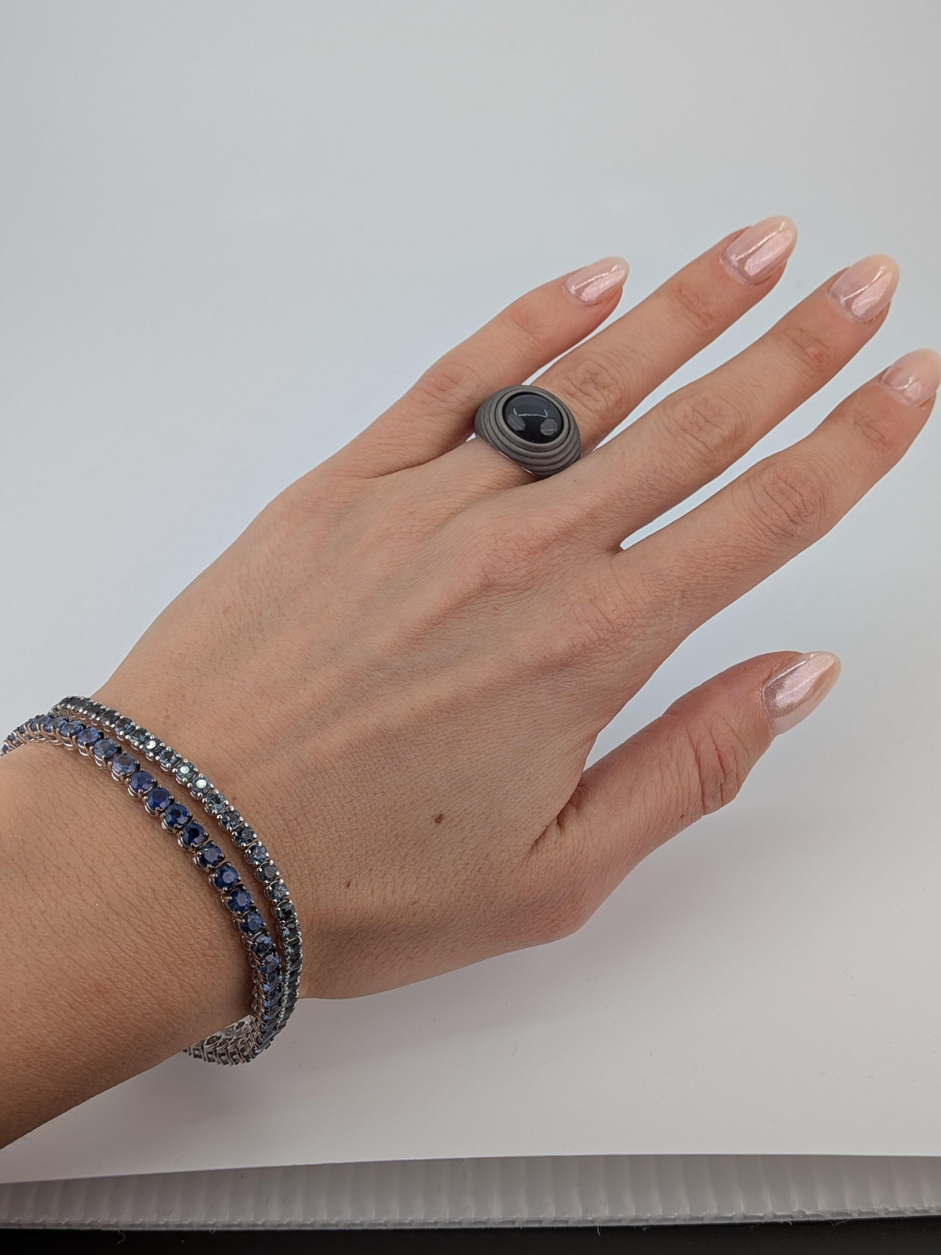 Moon stone Ring in Grey Titanium and 18 k 750 White Gold MXHM For Sale 4