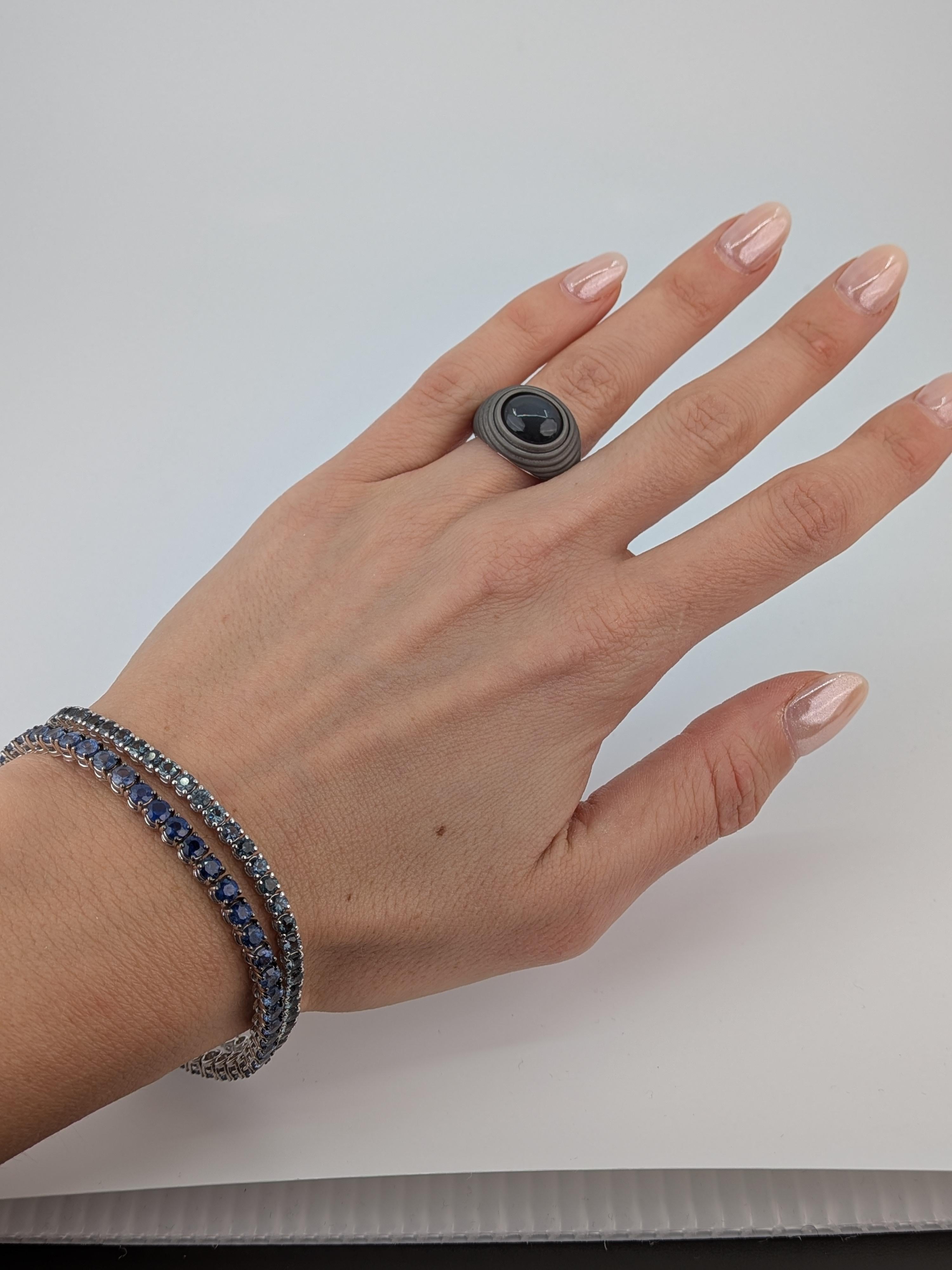 Moon stone Ring in Grey Titanium and 18 k 750 White Gold MXHM For Sale 5