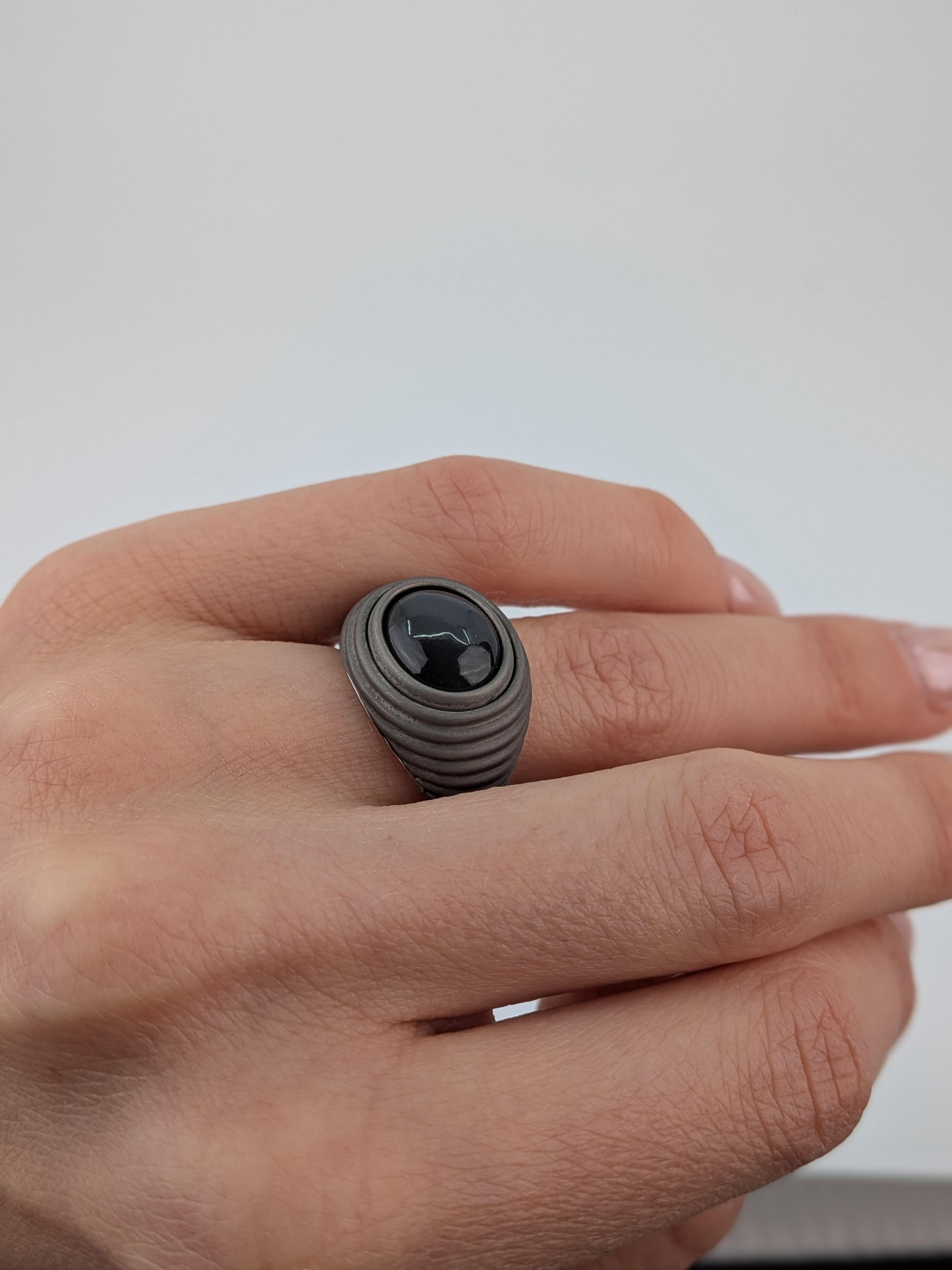 Moon stone Ring in Grey Titanium and 18 k 750 White Gold MXHM For Sale 1